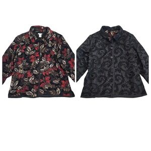 Leslie Fay Reversible Jacket Womens L Black Red Floral Tapestry Chenille Vintage